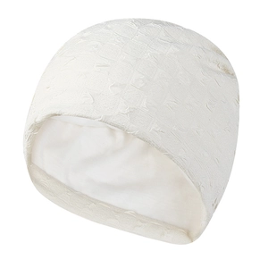 White knitted beanie with diamond textured pattern for autumn and winter warmth
