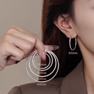 S999 Sterling Silver Hoop Earrings For Women Minimalist Round Circle Polished Hypoallergenic Geometric Jewelry Gift