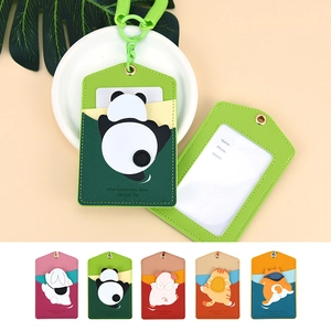 Cartoon Animal ID Card Holder PU Leather Retractable Luggage Tag With Spring Rope For School Bus Card Students Travel
