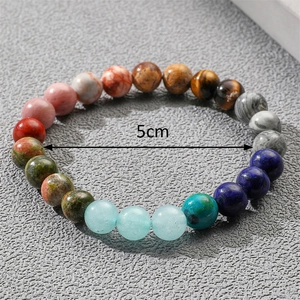 Colorful natural stone beaded bracelet with map stone in a bohemian style, 5cm diameter