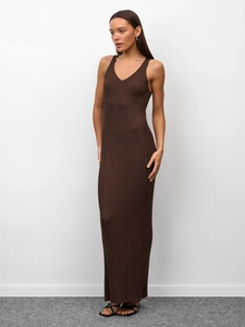 Sleeveless V Neck Maxi Dress Ribbed Knit Slim Fit Summer Beach Vacation Casual Viscose Elegant Long Bodycon Dress
