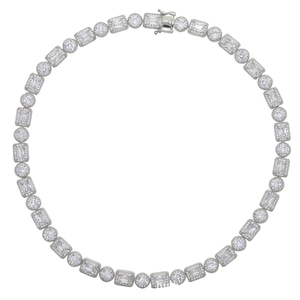 Close-up of 8mm silver hip hop necklace with round and baguette cut zircon stones