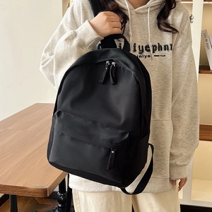 Minimalist Nylon Backpack Large Capacity Lightweight Black Fashion Rucksack For Women School Travel Daily Use