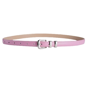 Summer candy pink leather belt with silver buckle for dresses stylish fashion accessory