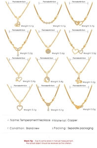 Detailed grid view of assorted rhinestone heart necklaces with length and weight specifications