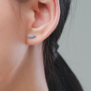 Boucles d'oreilles baleine en argent sterling S925 avec pierre bleue pour femme