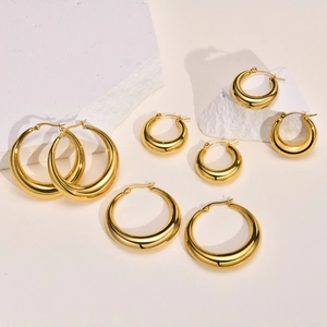 Chunky Hoop Earrings Stainless Steel Hollow Crescent Design High Polished French Vintage Style Jewelry For Women