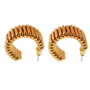 Minimalist golden spiral C-shaped hoop earrings with a modern wavy tubular design