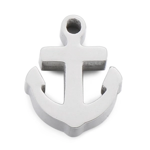 Polished silver stainless steel anchor pendant with ring for DIY jewelry making
