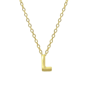 Macro detail of 925 sterling silver golden chain with a minimalist letter L pendant