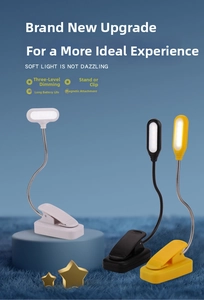 Three LED clip-on lamps in black, white, and yellow with flexible neck for eye care