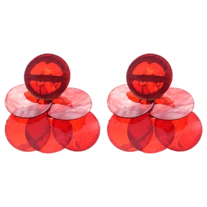 Elegant red circular shell tassel earrings with silver needle for beach vacation style