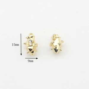 Detail of 15mm gold heart charm with wings and rhinestones for DIY jewelry making