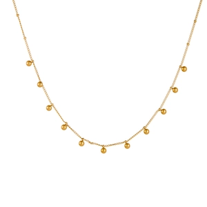 French retro style stainless steel gold beaded necklace with multiple small spherical charms