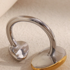 Minimalist geometric 18K gold plated stainless steel open ring with two-tone polished finish