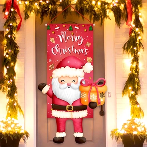 Christmas outdoor porch banner with cartoon Santa Claus and Merry Christmas greeting