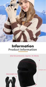 Detailed size chart for winter balaclava and touchscreen gloves with dimensions