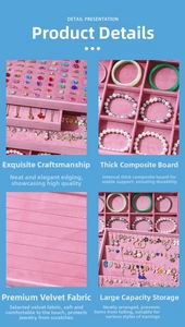 Pink velvet jewelry tray details showing soft texture, thick base, and large storage slots