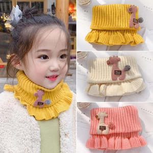 Toddler Kids Knitted Neck Warmer Scarf Warm Winter Ribbed Scalloped Edge Cartoon Giraffe Soft Neck Gaiter