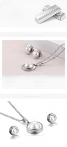 Detail view of 316L stainless steel pearl necklace and earrings set dimensions