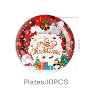 7-inch Merry Christmas paper plates with Santa Claus motif and red plaid border, 10-piece set