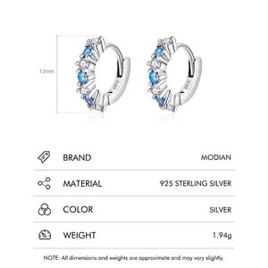 S925 Sterling Silver hoop earrings with blue zircon stones and 13mm diameter
