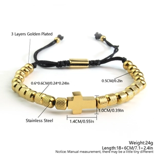 Bracciale da uomo in acciaio inossidabile dorato con croce e cordino intrecciato