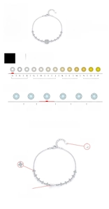 Technical chart of 0.8ct moissanite S925 silver bracelet showing color and clarity grades