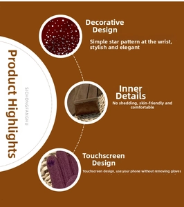 Women winter gloves with thermal fleece lining, touch screen fingertips and rhinestone details
