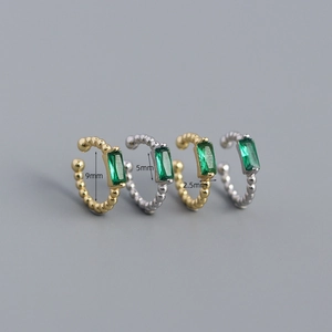 S925 sterling silver ear cuffs with emerald zircon, set of 4 pieces in gold and silver