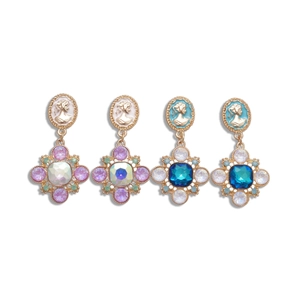 Baroque retro cameo earrings with crystals and cross star pendants in various colors