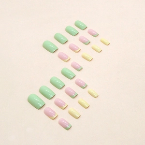Fresh lemon yellow and avocado green press-on nails with minimalist French tip design
