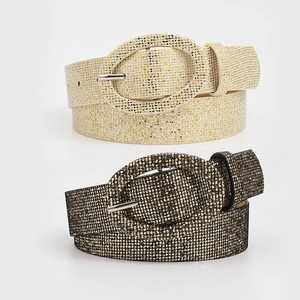 Women Glitter Rhinestone Belt With Oval Pin Buckle Bling Sequin Fashion Decorative Waistband For Jeans Dresses