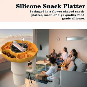 Yellow flower-shaped silicone snack platter for 40oz tumblers with divided compartments
