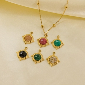 French vintage 14K gold plated titanium necklace with colorful natural gemstones