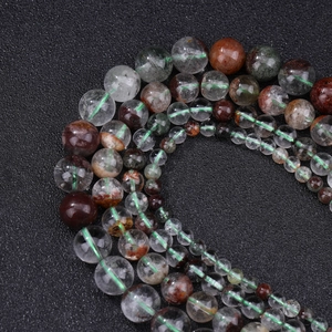 Natural Green Phantom Quartz round beads for DIY jewelry making in multi-color gradient