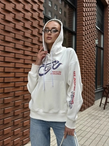Women Oversized Hoodie Cotton Blend Printed Letter Streetwear Casual Long Sleeve Sweatshirt With Kangaroo Pocket Hooded