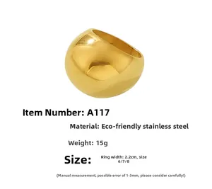 Macro detail of a 22mm wide geometric dome ring in 18k gold plated stainless steel