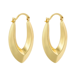 Modern gold-plated C-shaped taper hoop earrings with a high-polished finish on white background