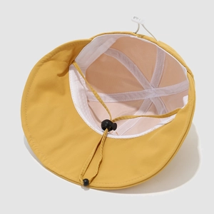 Detail of toddler sun hat with breathable mesh lining and adjustable chin strap