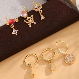 Set of 6 gold plated 18k copper nose rings and studs with sparkling zircon accents