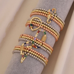 Bead Bracelet Colorful Zircon Heart Lightning Cross Charms Copper Micro Inset Personalized Jewelry Women