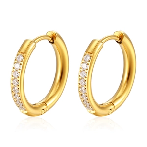 Elegant gold titanium steel hoop earrings featuring sparkling pave-set cubic zirconia accents