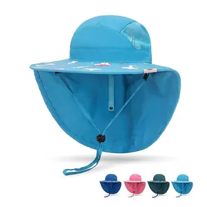 Chapeau De Soleil Pour Enfants Nylon Respirant Avec Protège-Nuque Protection UV Extérieur Réglable Imprimé Licorne
