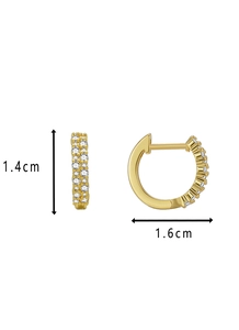 Detail view showing 1.6cm gold hoop earrings with white zircon micro-pave setting