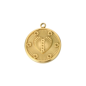 Creative 18K gold plated titanium steel sun moon pendant with embossed heart and radial texture