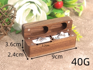 Detail showing precise dimensions for double slot walnut wood magnetic ring box