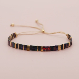 Handmade woven beaded bracelet with square colorful beads and adjustable cord