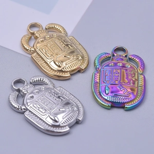 Three 304 stainless steel beetle pendants in gold, silver, and iridescent finishes