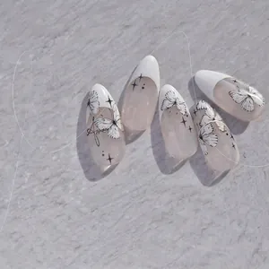 Stickers à ongles japonais rétro avec motifs papillon et design French blanc